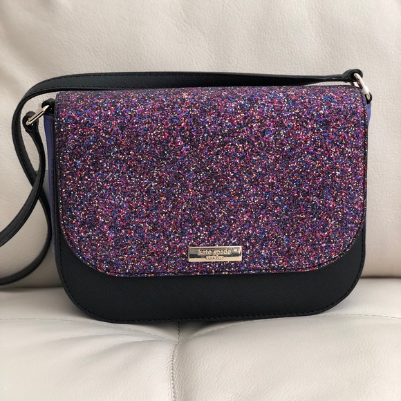 Kate Spade Laurel Way Glitter Large Carsen Crossbody Purple Black Bag WKRU4796